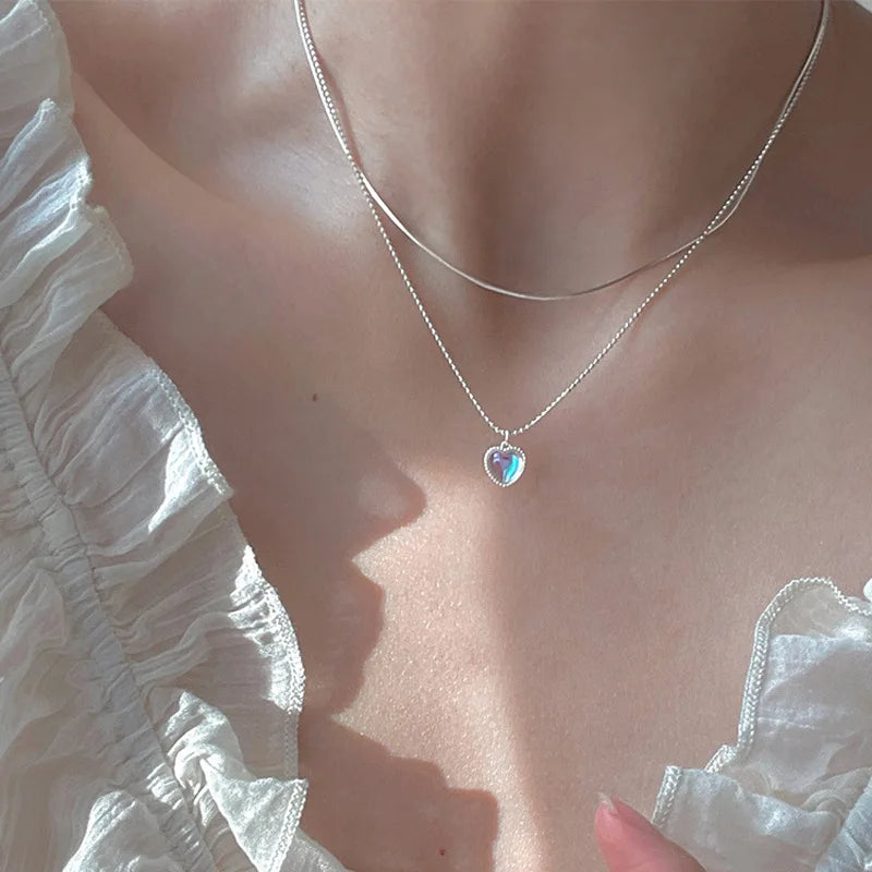 925 Sterling Silver Heart-Shaped Crystals Pendant Necklaces For Women Elegant Luxury Quality Jewelry Exquisite Accessories