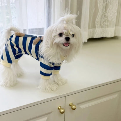 Cartoon Pattern Kawaii Pet Clothes Keep Warm Cotton Winter Puppy Clothes Striped Pajamas Animal Clothing Dog Jumpsuits Corgi