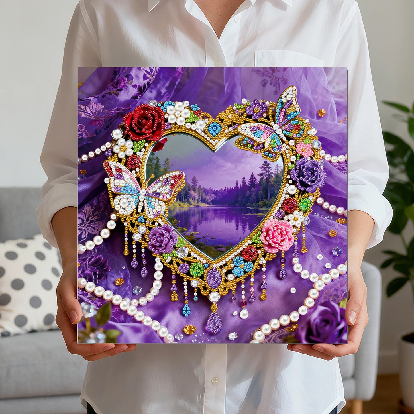 DIY Pearl Dot Painting for Adults Beginners Home Wall Decor Pearl Gem Paintings Picture Arts Craft 25x25cm With Frame