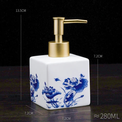 Blue and White Storage Bottle Bathroom Accessories Ceramic Soap Container Wash Table Soap Shampoo Cosmetic Storage Bottle 300ml