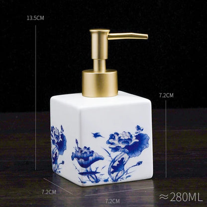 Blue and White Storage Bottle Bathroom Accessories Ceramic Soap Container Wash Table Soap Shampoo Cosmetic Storage Bottle 300ml