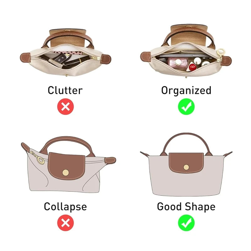 Bag Organizer for Longchamp Small Tote Bag Timid Bags Storage & Finishing Inner Liner Handbags Insert Organizer Fit Mini Size