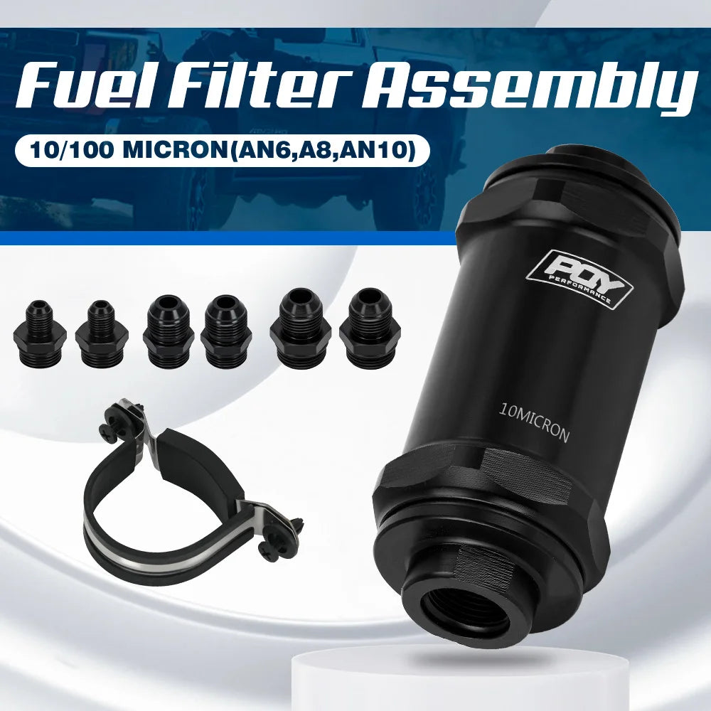 Inline Fuel Filter 10 Micron 100 Micron Fuel Filter Cleanable 6AN 8AN 10AN Adapter Universal
