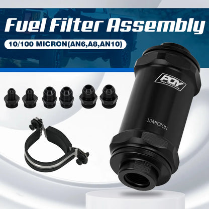Inline Fuel Filter 10 Micron 100 Micron Fuel Filter Cleanable 6AN 8AN 10AN Adapter Universal