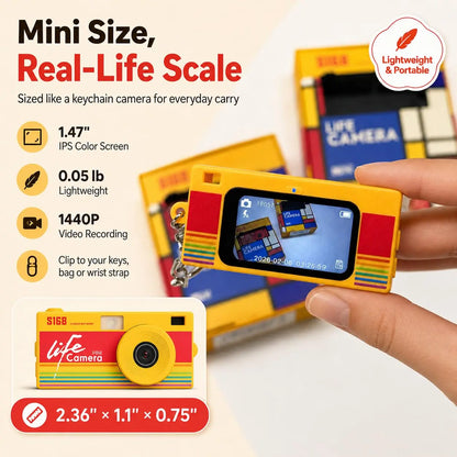 Thumb Keychain Camera 1.47inch Mini Action Camera Retro 2K HD Digital Camera CCD Thumb Camera with Flash Light Loop Recording
