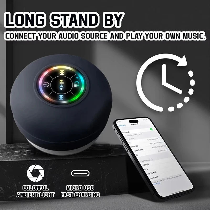Portable Wireless Bluetooth 5.0 Speaker LED IPX4 Waterproof Loudspeaker Outdoor Bathroom Large Suction Cup Mini Stereo Sound Box