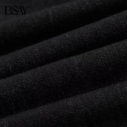 BSAY Jeans for Women Fashion Autumn Winter New Solid Color Pocket Loose Retro High Waist Wide Leg Pants Chic Female Trousers