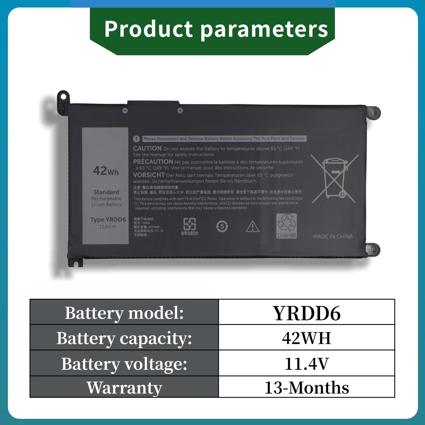 Factory Direct! Battery YRDD6 For Dell Inspiron 15 3493 3582 3583 5490 5590 5581 3491 5584 5585 5481 5485 5491 5591 3310 2-in-1