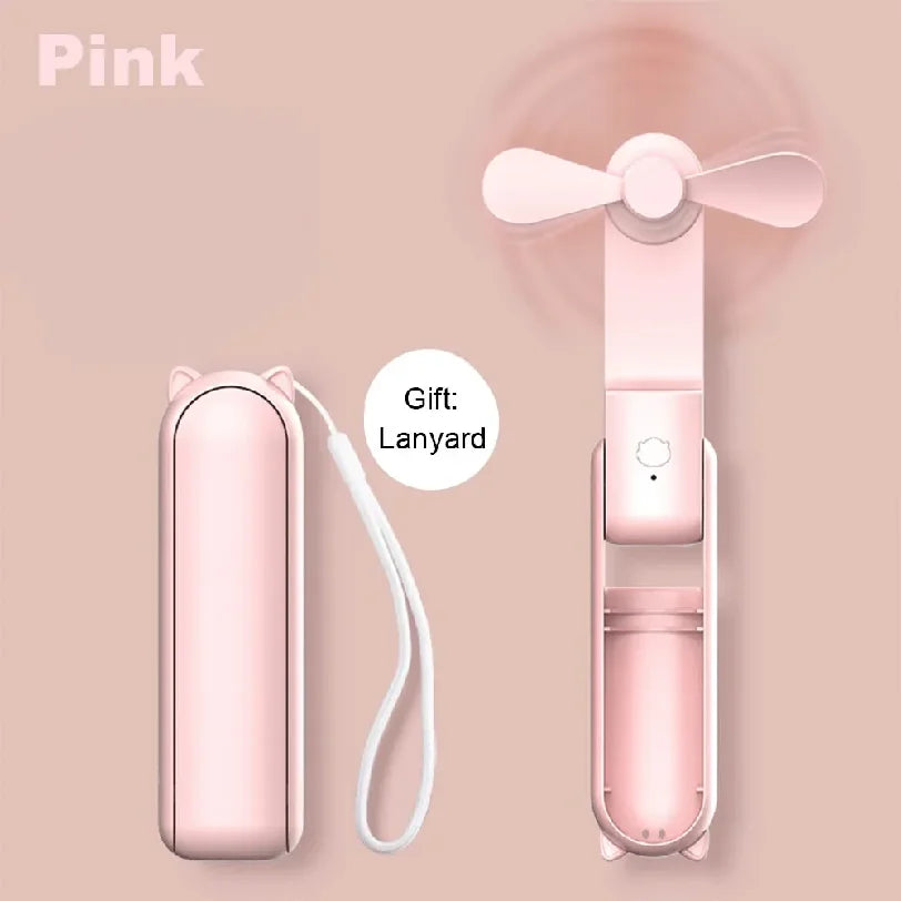 Portable Mini Handheld Fan Small Pocket Fan USB Rechargeable Battery Fan Folding Cooling Hand Fan Mini USB Fan with Power Bank