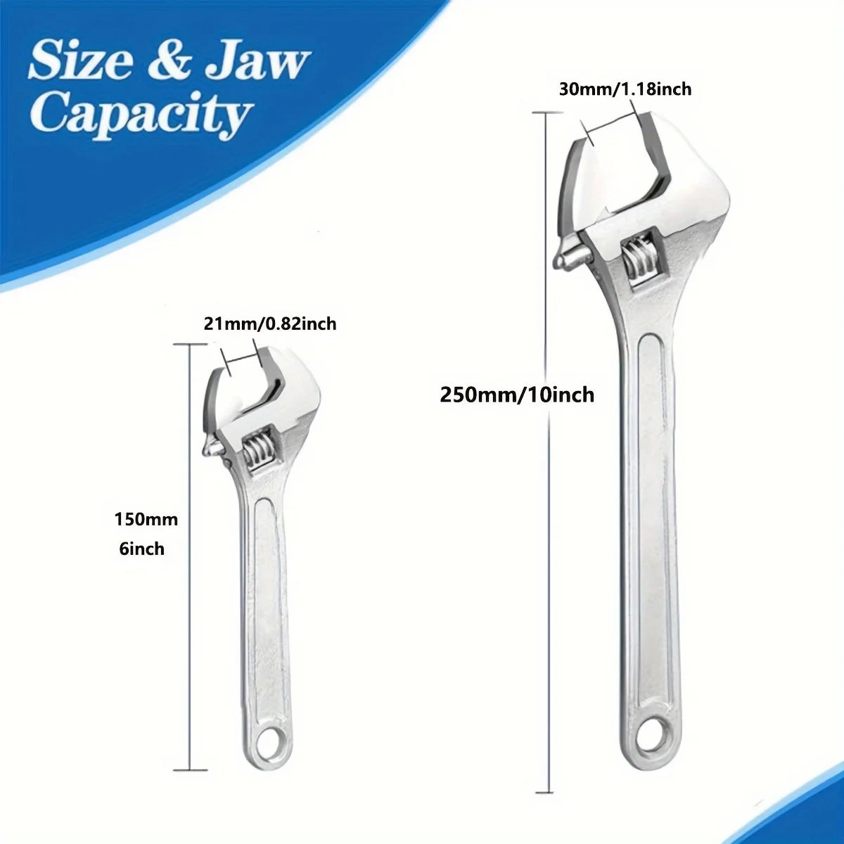 6 Inch/10 Inch Adjustable Wrench With Wide Handle, Perfect For Plumbing, Home And Garage Applications