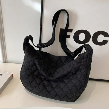 Women's Vintage Nylon Shoulder Underarm Bag Female Casual Waterproof Crossbody Hobo Bags for Lady Quilted Large Capacity Handbag