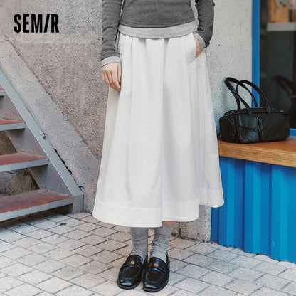 Semir Skirt Women 2025 New Spring Elastic Waist Solid Color Versatile Spring New Version Hip-covering A-line Umbrella Skirt
