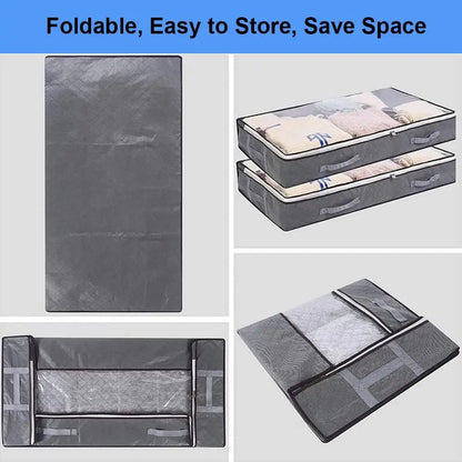 4-Pack Large Capacity Underbed Storage Bags Organizer with Clear Window and Handles for Blanket, Comforter, Bedding, Clothes
