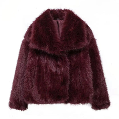 HH 2025 Winter Coats For Women Fashion New Faux Fur Long Sleeves Loose Coat Female Versatile High Street Women's Cardigan