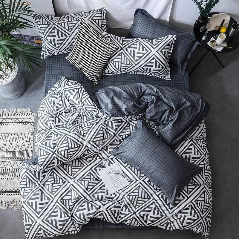 3pcs Couple Duvet Cover with Pillow Case Nordic Comforter Bedding Set Quilt Cover Queen/King Double or Single Bed