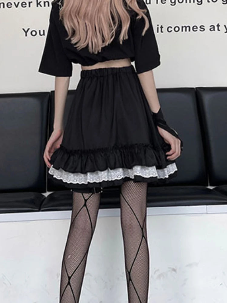 Pleated Skirts Women Loose A-line Patchwork Harajuku Sweet Preppy Streetwear Gentle Designed Y2k Faldas High Waist Daily Ins