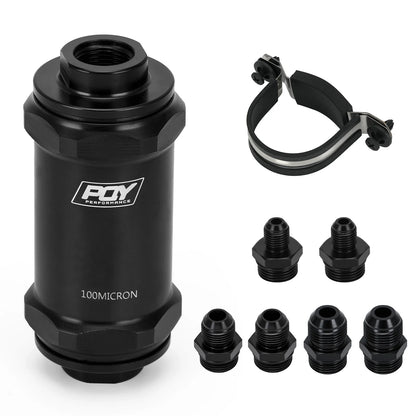 Inline Fuel Filter 10 Micron 100 Micron Fuel Filter Cleanable 6AN 8AN 10AN Adapter Universal