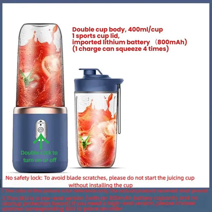 Portable Blender Bottle Electric 6 Blades Multifunction Juice Blender Fresh Juice Smoothie Blender Ice CrushCup Food Processor