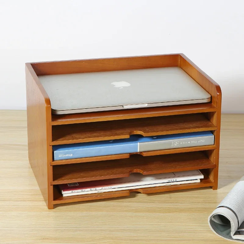 Solid Wood Desktop Organizer Box with Portable Bluetooth Speaker Multi-Function Office Storage Shelf for Home
