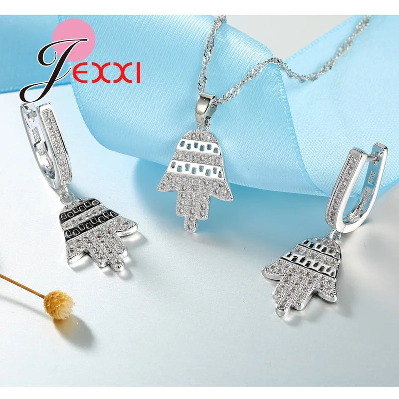 Fabulous Tree Design Jewelry Set For Women Silver Color And Bright Crystal Earrings And Necklace Pendents