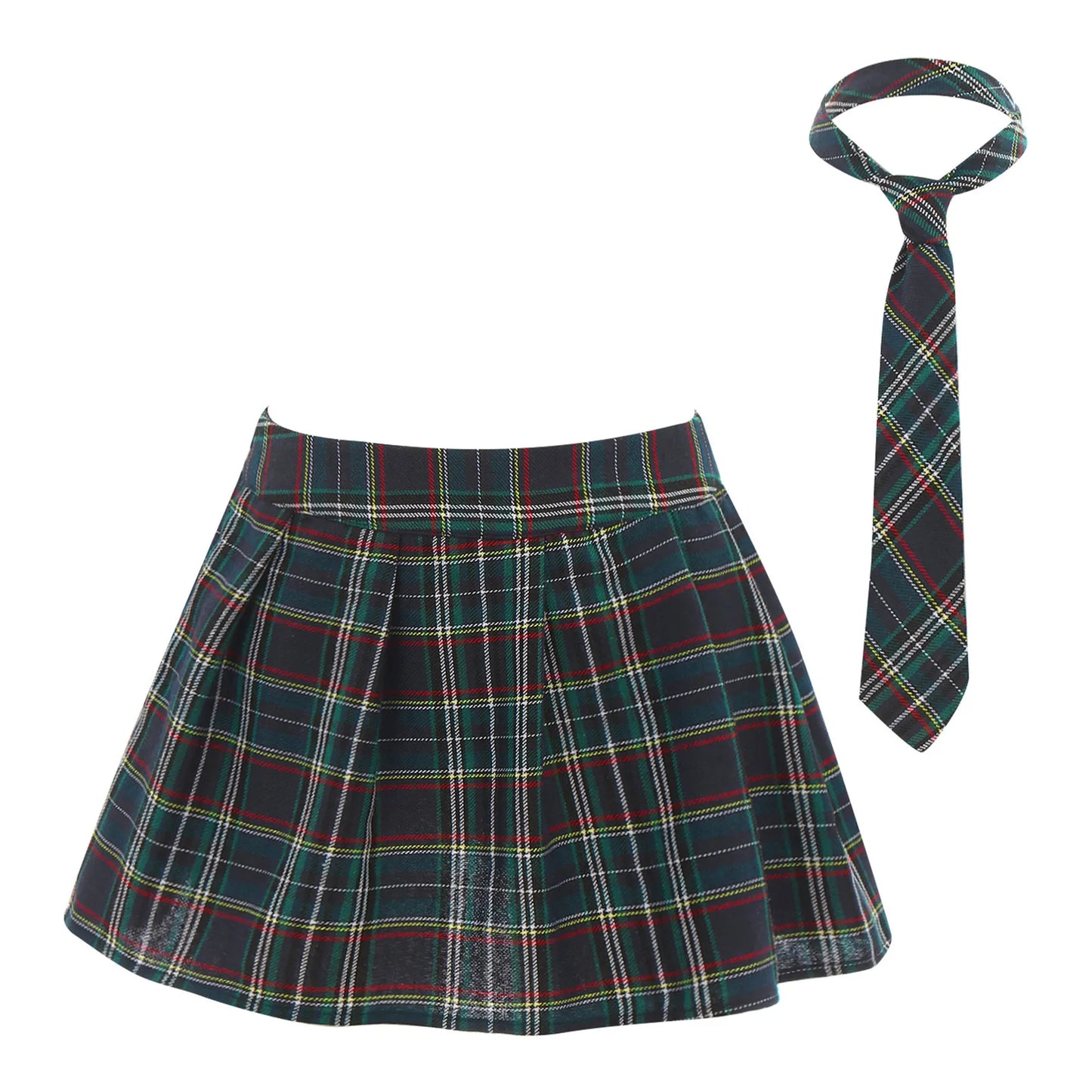 Women Japanese Schoolgirls Role Play Uniforms Zipper Plaid Pleated Mini Skirt Necktie Set Sexy Schoolgirls Skirt Cosplay Costume
