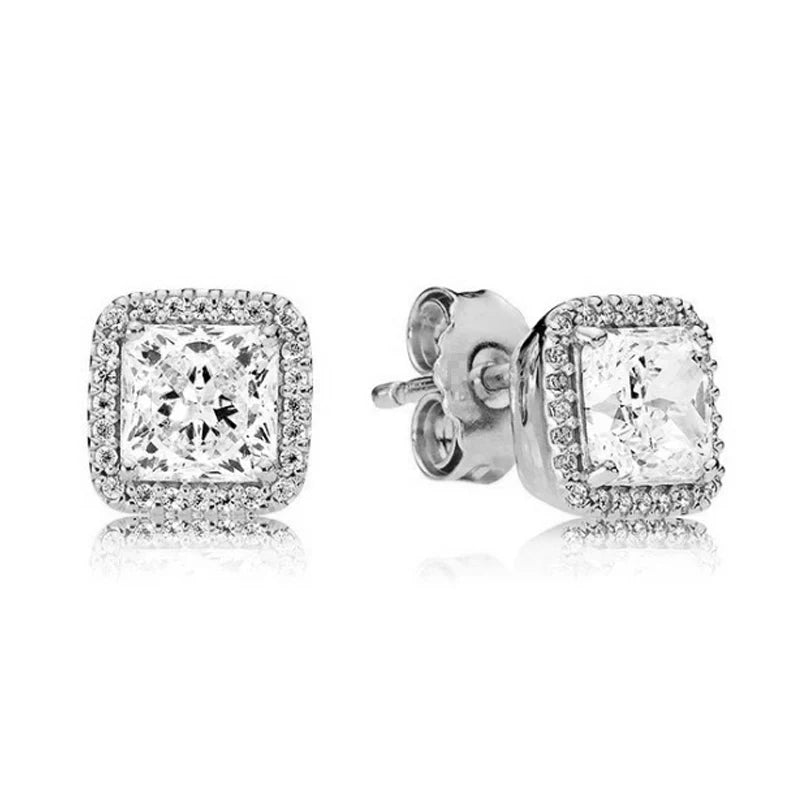 White series New Women's earrings Blue Square Sparkle Halo Stud For Women Tiki Jewelry Party Hoops Gift Things From 1