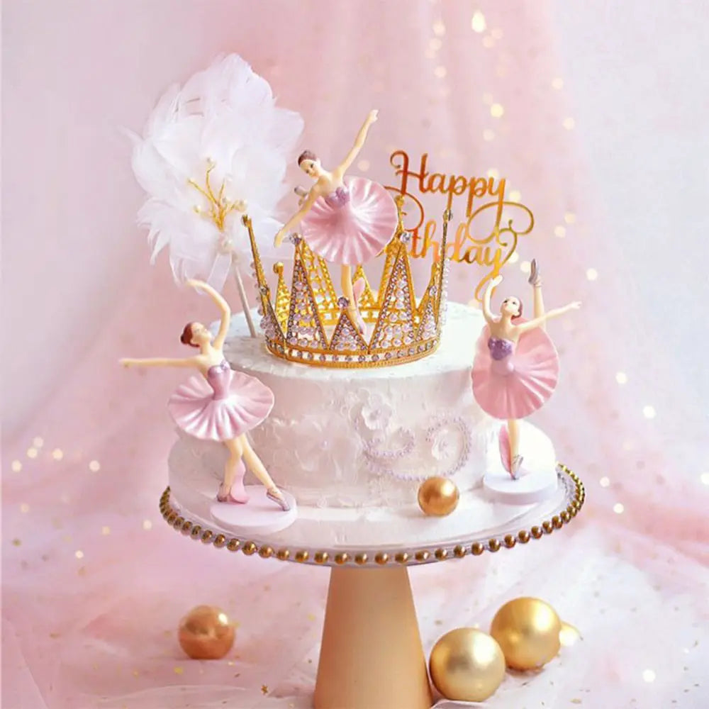 3Pcs Baby Shower Birthday Supplies Cake Decor Party Baking Girl Doll Cake Topper Cupcake Topper Ballet Girls