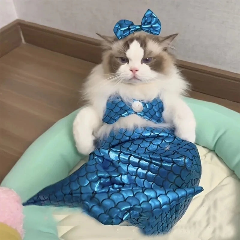 Pet cat mermaid clothing funny styling shooting props swimsuit bikini clothing human tail clothing