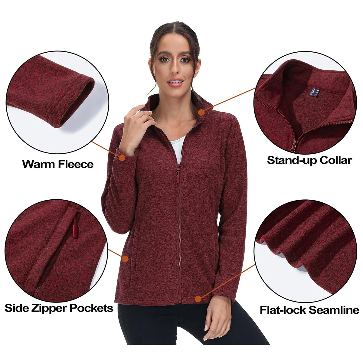 MAGCOMSEN Lightweight Women's Fleece Jackets Womens Athletic Warm Sweatshirts Casual Turtleneck Sweater Coat Sports Tops