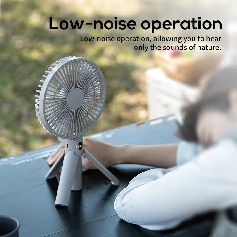 XIAOTREE Portable Handheld Rechargeable Fan LED Digital Display 180°Adjustable Rechargeable Fan 4 Speed Wind Camping Tripod Fan