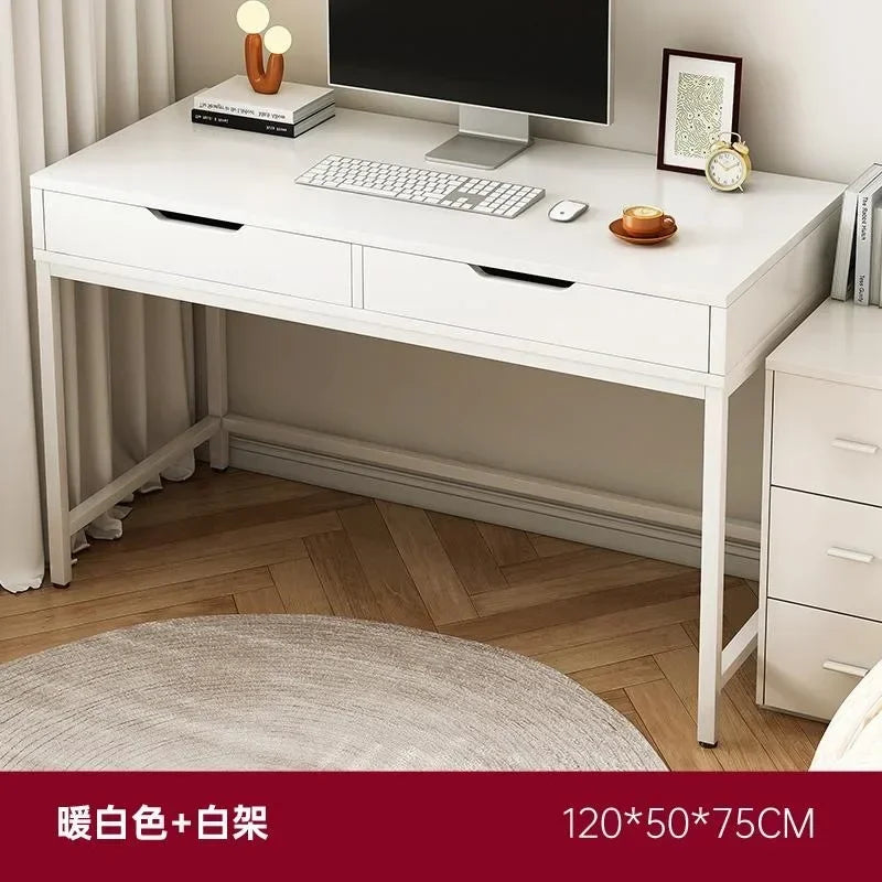 Home Computer Desk with Storage Shelves Modern Executive Study Write Bedroom Single Office Desk with 2 Drawers Work Furniture