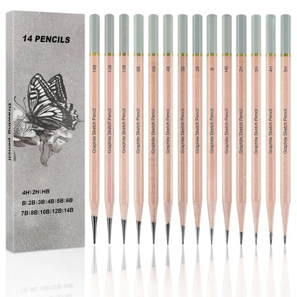 14-96 Pro Drawing Pencil Set,Sketch Pencils Art Supplies with Graphite,Charcoal,Erasers etc tool,Portable Zippered Travel Case