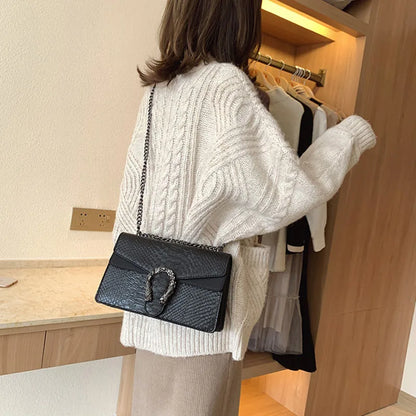 Retro Style Fashion Chain Shoulder Bag for Women Snake Pattern Crossbody Small Square Bag Trendy Accessory