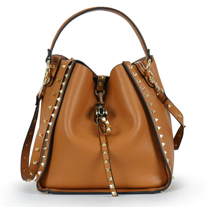 Hot Sale Women's Bucket Bag High Quality Genuine Leather Handbags Ladies Fashion Rivet Shoulder Bag Female Casual Tote 2026