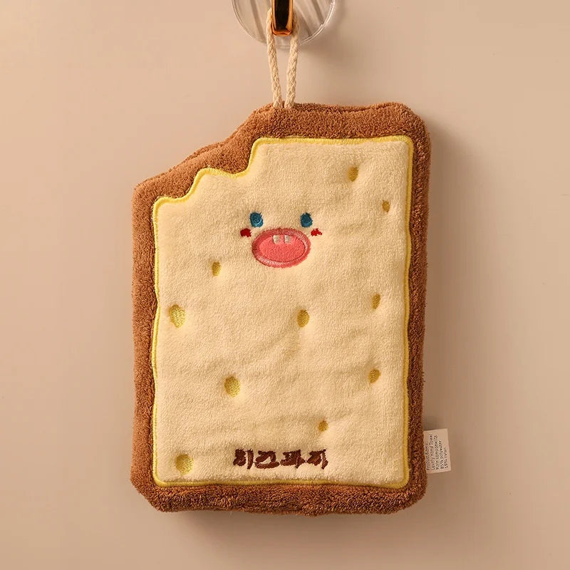 Cute Cartoon Hand Towel with Hanging Loop: Super Absorbent Thick Washcloth for Kitchen & Bathroom, Quick-Dry Decorative Towel