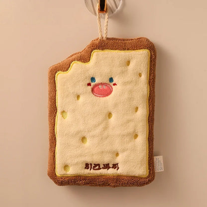 Cute Cartoon Hand Towel with Hanging Loop: Super Absorbent Thick Washcloth for Kitchen & Bathroom, Quick-Dry Decorative Towel