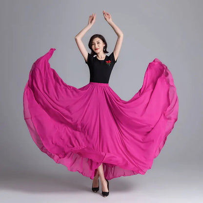 720 Degree Dance Skirt Pleated Long Skirt Women's Summer Solid Color High Waist Chiffon Long Skirt Large Swing Skirt