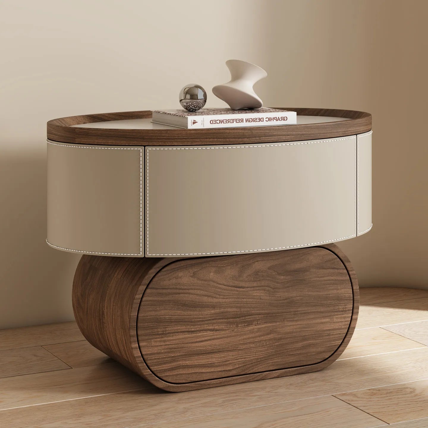 Solid Wood Saddle Leather Bedside Table Design Furniture Living Room Storage Cabinet Bedroom With Drawers Nightstands