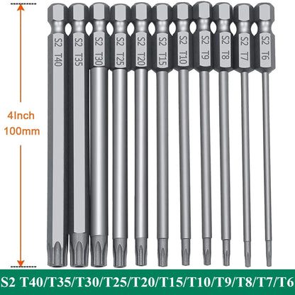 11 PCS  Torx Security Bit Set S2 Steel Magnetic Security Screwdriver Set 50/100mm Star Screwdriver Set for Shark Vacuum T6-T40