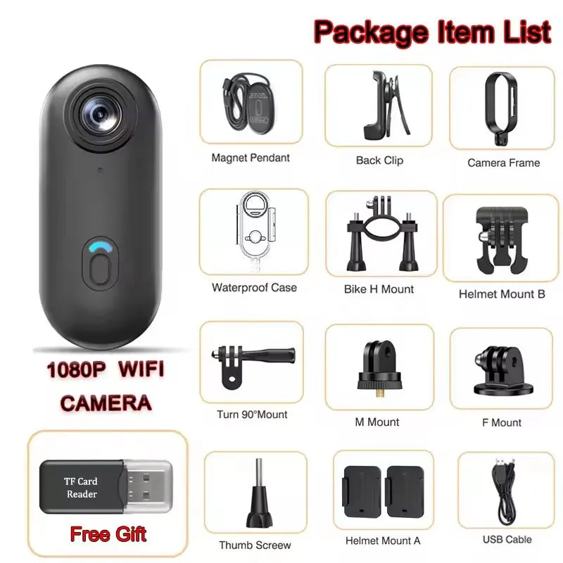 Action Camera 4K HD WiFi 2.4GMini Cameras Waterproof Magnetic Clip Click Chest Body Motorcycle POV Wearable Thumb Video Vlog