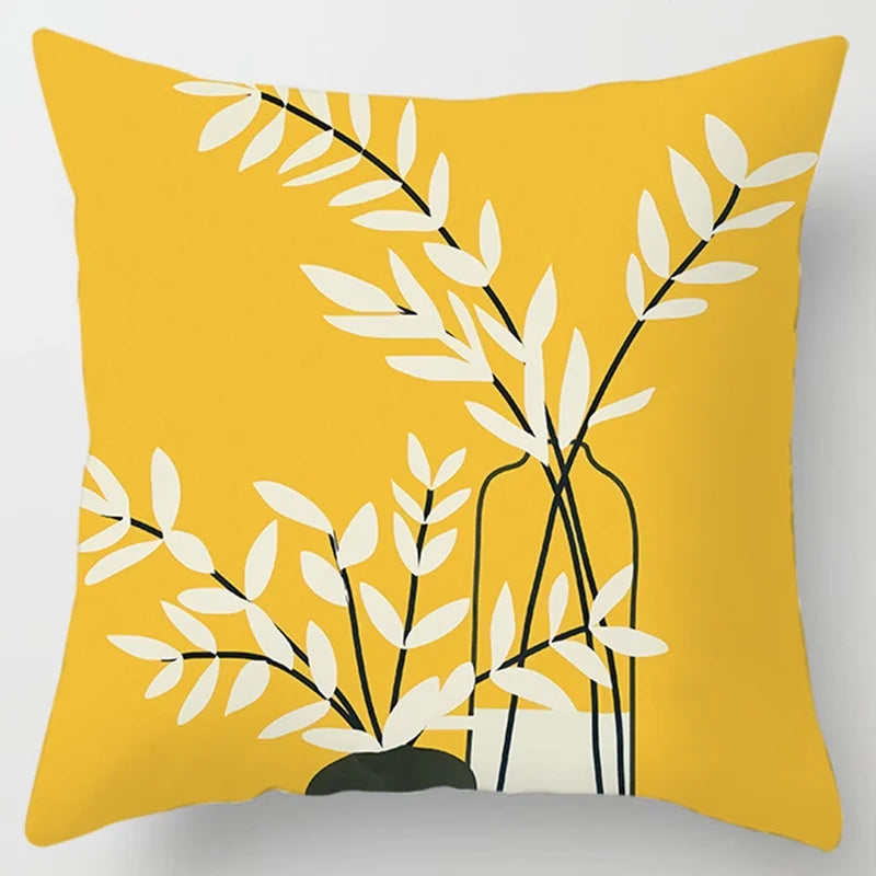 Modern Simple Yellow Flower Pillowcase Home Sofa  Lumbar   Cushion  Pillow