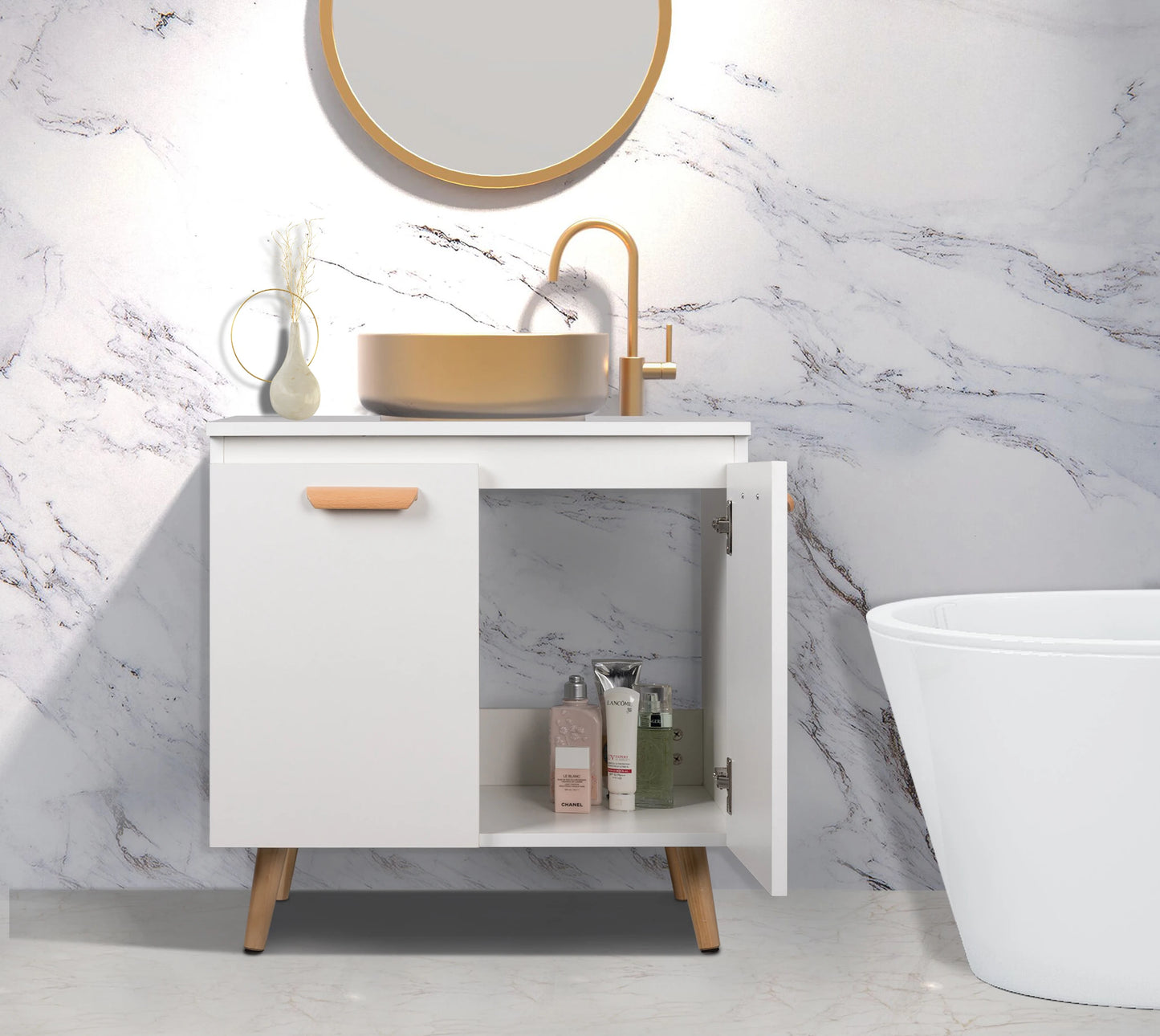 Bathroom Cabinet with 2 Doors Storage Undersink 60x40x60.5cm White/Black Vanity Unit Floor-Standing Toilet Home Furniture