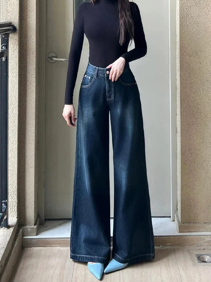 Fashion Street Casual Woman Jeans Autumn New High Waist Loose Women Jeans  Simple Basic Slim Straight Leg Pants Female Chicly