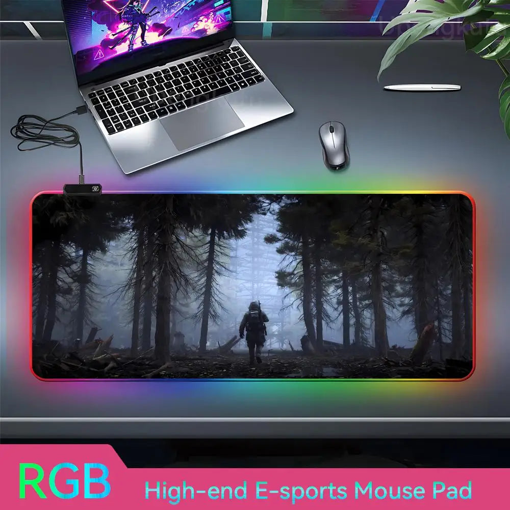 S_stalker 2 Mouse Pad RGB 3 mm Mouse Pad Rubber Mouse Pad LED Lamp Cute Desk Mat Anime Carpet  Desk Led Mouse Pad Mouse Pad Gran