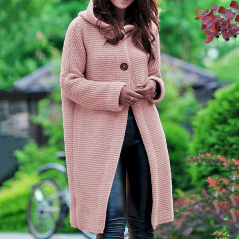 2025 Autumn/Winter New Women's Cardigan Mid-Length Pure Color Long Sleeve Knitwear With Hood Cardigan For Women