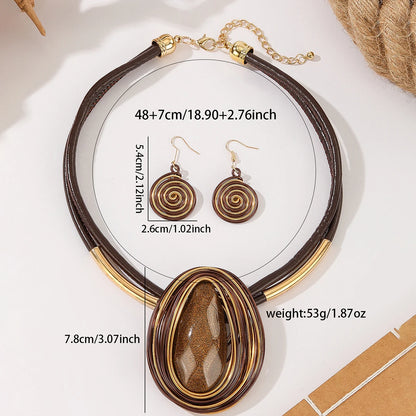 Trendy Fashion Resin Gems Aluminum Wire Woven Water Drop Pendant Necklace Earring Jewelry Set For Women Party Accessories