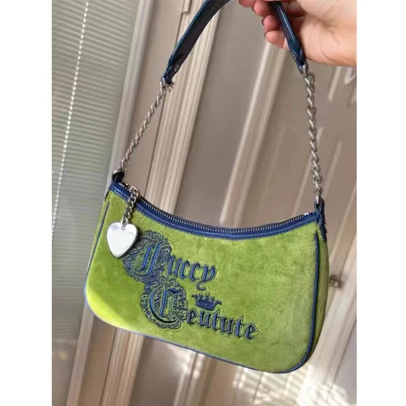 Vintage  Underarm Bag Unique Green Embroidered Single-shoulder Handbag For Girls And Women Fashion Baguette  Crossbody Bag
