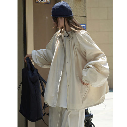 Autumn Outdoor Sports Zipper Jacket Loose Fit Windproof Casual Trench Coat For Women