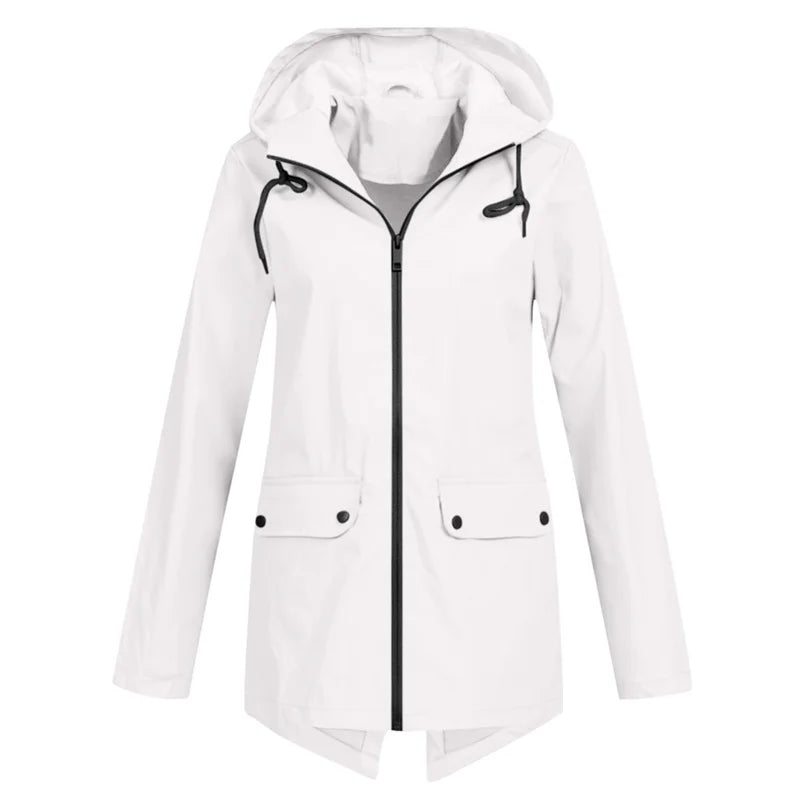 Outdoor Windbreaker Coat Women Trench Coat Waterproof Hooded Outerwear Velvet Thicken Overcoat Zip-up Streetwear Autumn Winter