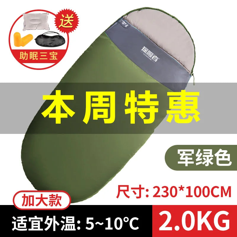 1-2 Person Adult Sleeping Bag Portable Outdoor Camping Travel Thick Watewrproof Warm Cotton Sleeping Bag Large Size Four Season